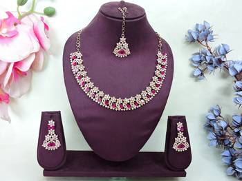 Pink color yellow gold plating festive wear designer necklace set 1