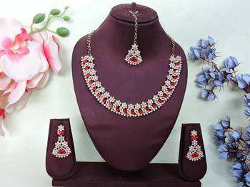 Red color yellow gold plating festive wear designer necklace set 1