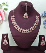 Red color yellow gold plating festive wear designer necklace set
