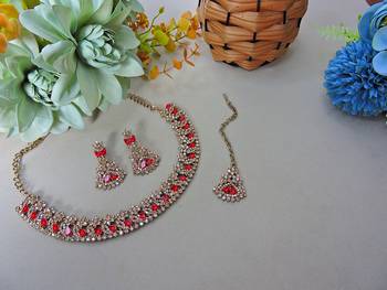 Red color yellow gold plating festive wear designer necklace set 2