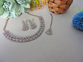 White color yellow gold plating festive wear designer necklace set 2