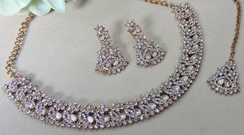 White color yellow gold plating festive wear designer necklace set 3