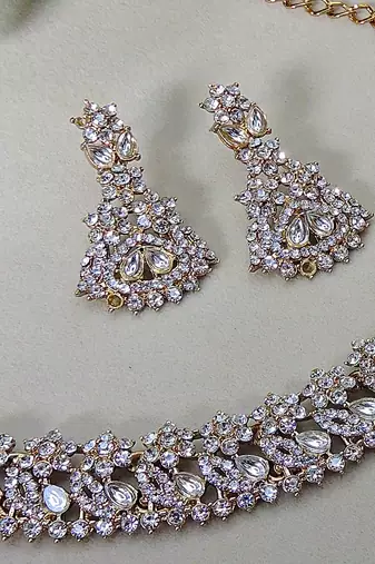 White color yellow gold plating festive wear designer necklace set