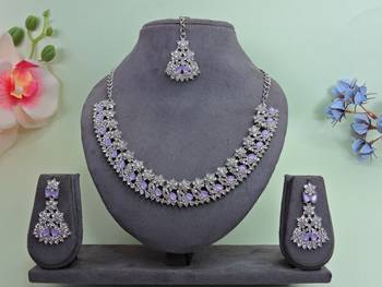 Purple color rhodium plating festive wear designer necklace set 1