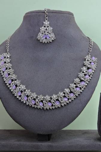 Purple color rhodium plating festive wear designer necklace set