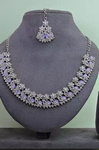 Purple color rhodium plating festive wear designer necklace set