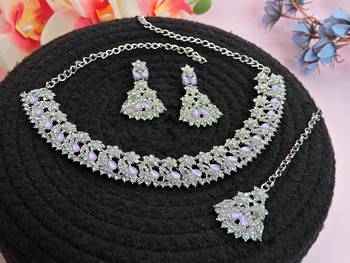Purple color rhodium plating festive wear designer necklace set 2