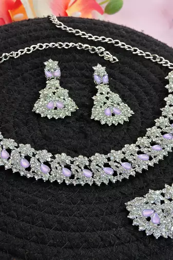 Purple color rhodium plating festive wear designer necklace set