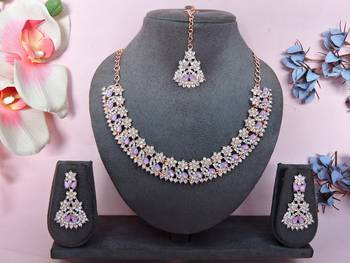 Pink color rhodium plating festive wear designer necklace set 1