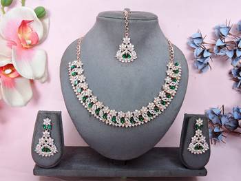 Green color rhodium plating festive wear designer necklace set 1