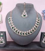 Green color rhodium plating festive wear designer necklace set