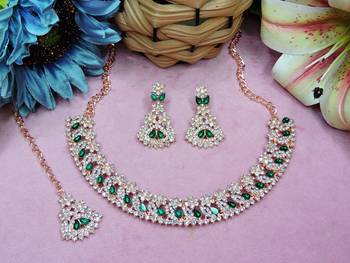 Green color rhodium plating festive wear designer necklace set 2