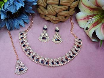 Blue color rhodium plating festive wear designer necklace set 1