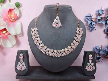 Pink color rhodium plating festive wear designer necklace set 1
