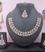 Pink color rhodium plating festive wear designer necklace set