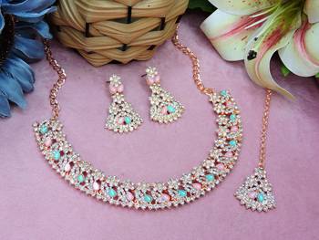 Green color rhodium plating festive wear designer necklace set 1