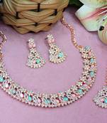Green color rhodium plating festive wear designer necklace set