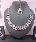 Pink color rhodium plating festive wear designer necklace set