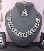 Green color rhodium plating festive wear designer necklace set