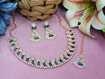 Green color rhodium plating festive wear designer necklace set 2