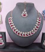 Pink color rhodium plating festive wear designer necklace set