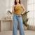 Yellow cotton printed top for women