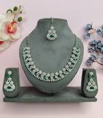 Green color rhodium plating festive wear designer necklace set