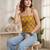 Yellow cotton printed top for women