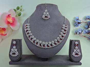 Maroon color rhodium plating festive wear designer necklace set 1