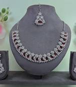 Maroon color rhodium plating festive wear designer necklace set