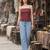 Burgundy cotton printed top for women