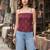 Burgundy cotton printed top for women