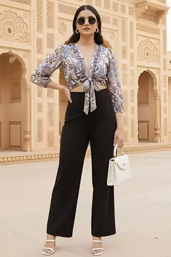 multicolor poly silk printed top for women