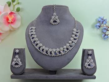 Blue color rhodium plating festive wear designer necklace set 1