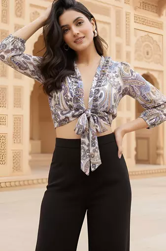 multicolor poly silk printed top for women