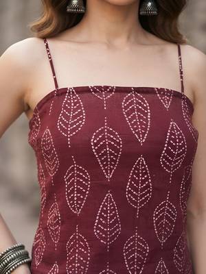 Burgundy cotton printed top for women 4