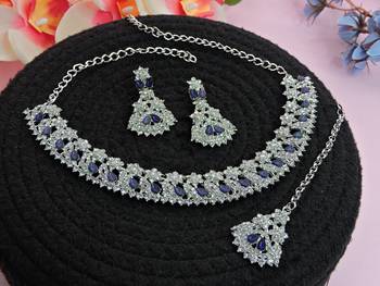 Blue color rhodium plating festive wear designer necklace set 2