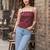 Burgundy cotton printed top for women