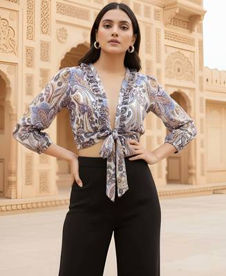 multicolor poly silk printed top for women 4
