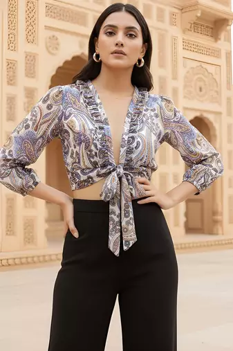 multicolor poly silk printed top for women