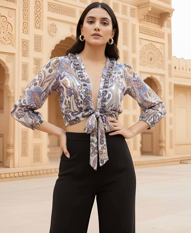 multicolor poly silk printed top for women