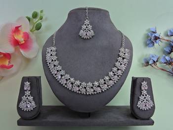 Pink color rhodium plating festive wear designer necklace set 1