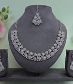Pink color rhodium plating festive wear designer necklace set