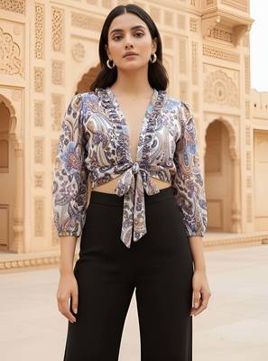 multicolor poly silk printed top for women 5