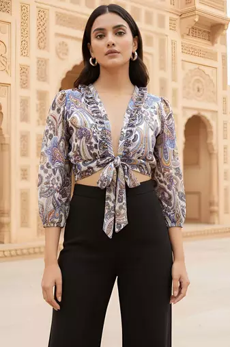 multicolor poly silk printed top for women
