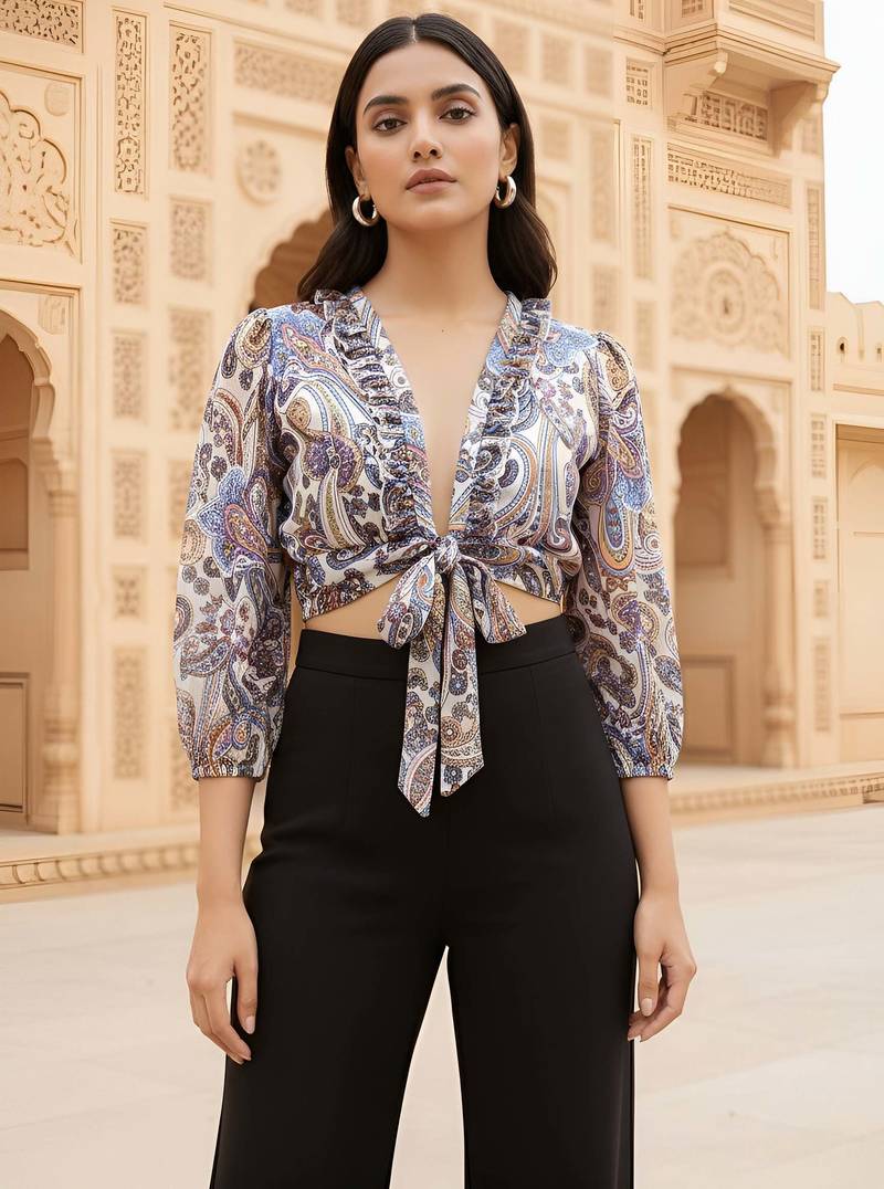 multicolor poly silk printed top for women