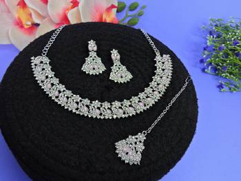 Pink color rhodium plating festive wear designer necklace set 2