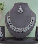 Green color rhodium plating festive wear designer necklace set