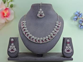 Purple color rhodium plating festive wear designer necklace set 1