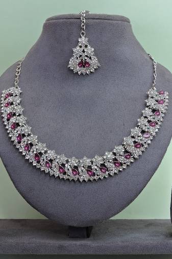 Purple color rhodium plating festive wear designer necklace set